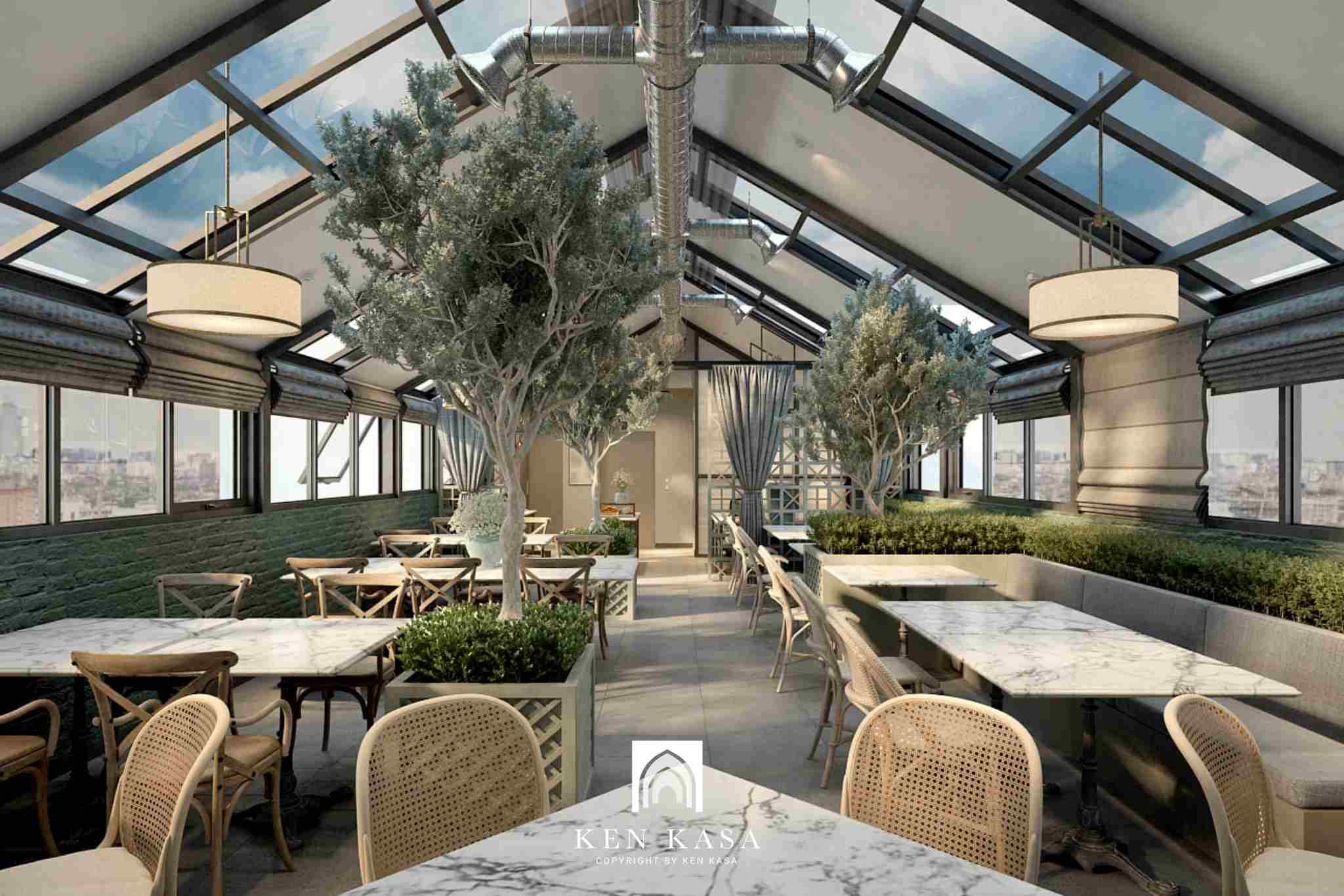 Cafe tr&ecirc;n tầng thượng với tầm nh&igrave;n đẹp